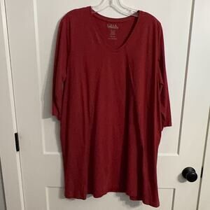 Ulla Popken Red Tunic T-Shirt 16/18 Cotton V-Neck 3/4 Sleeve LagenLook Comfy